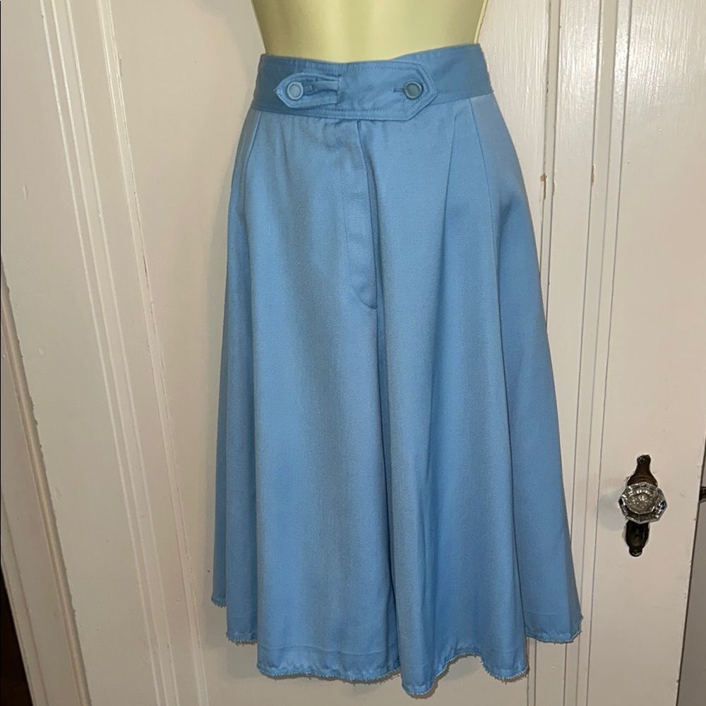 Vintage 70s Jasper Bros‎ light blue polyester/rayon full knee length skirt